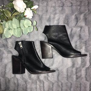 Steve Madden Terraa Black Leather Peep-Toe Bootie